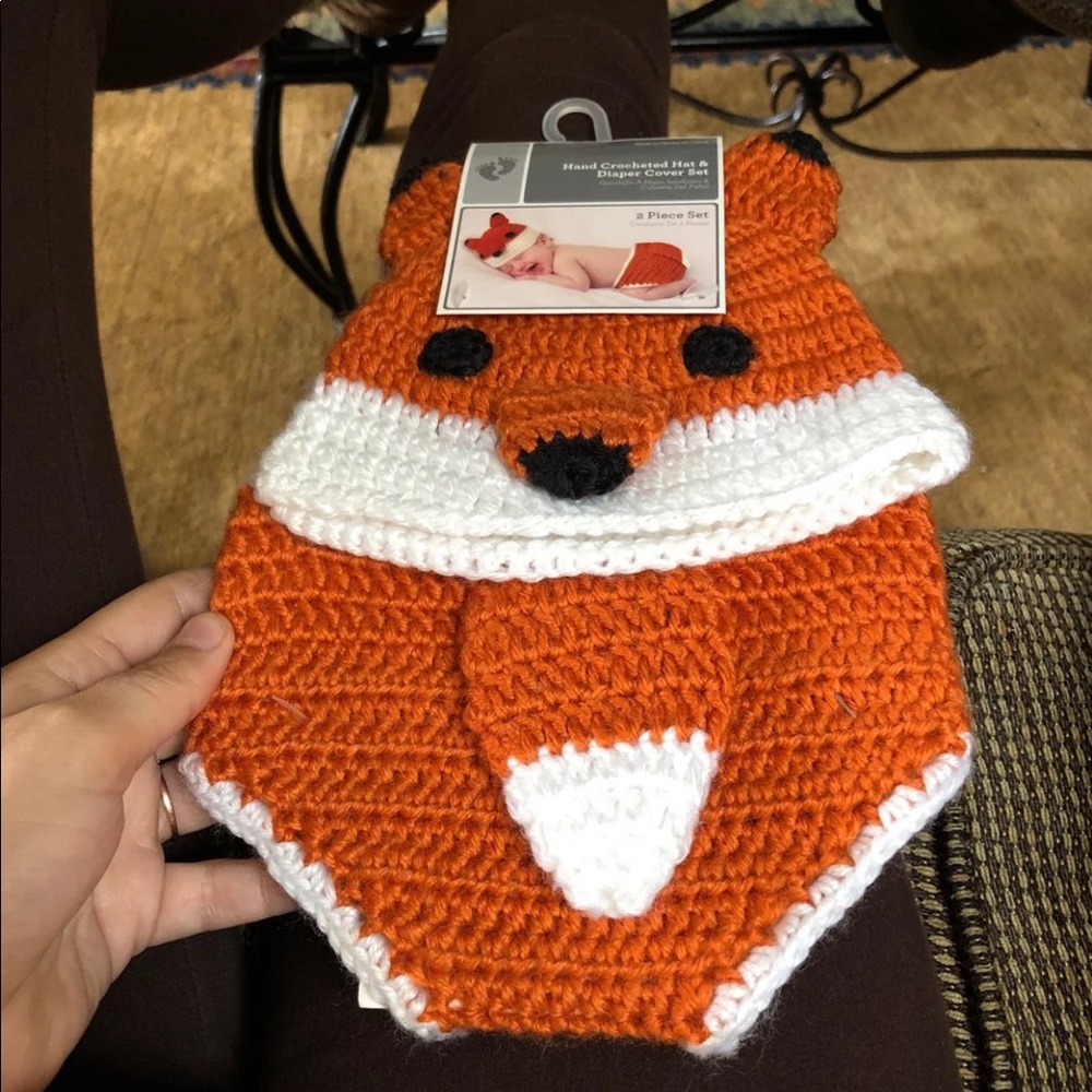 Hand crocheted hat and diaper cover set